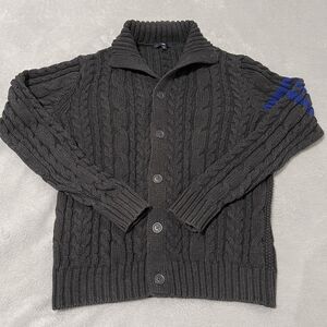 Gap Sweater Mens Small Grey Fisherman Cable Knit Chunky Ribbed Button Front High